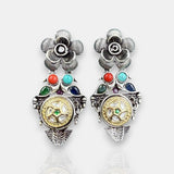 Oxidised German Silver Gemstone Drop Earrings