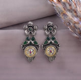 Oxidised German Silver Gemstone Drop Earrings