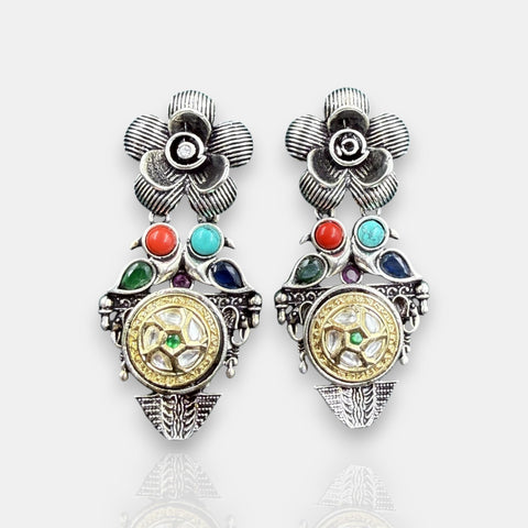 Oxidised German Silver Gemstone Drop Earrings