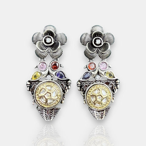 Oxidised German Silver Gemstone Drop Earrings