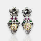 Oxidised German Silver Gemstone Drop Earrings
