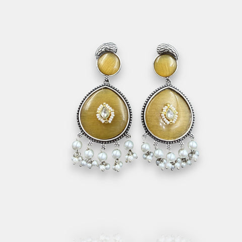 Oxidised German Silver Gemstone Drop Earrings