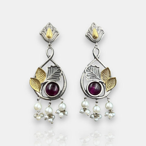 Oxidised German Silver Gemstone Drop Earrings