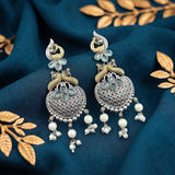 Oxidised German Silver Gemstone Drop Earrings