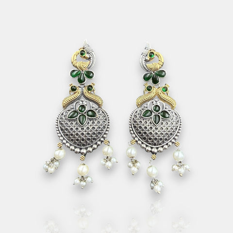 Oxidised German Silver Gemstone Drop Earrings