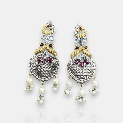 Oxidised German Silver Gemstone Drop Earrings