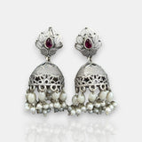 Oxidised German Silver Gemstone Drop Earrings