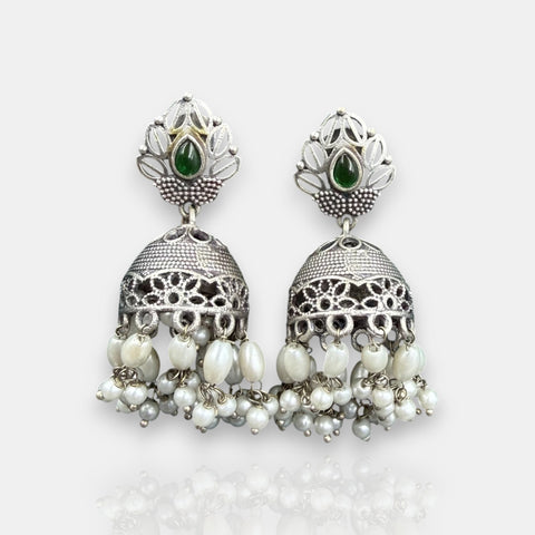 Oxidised German Silver Gemstone Drop Earrings