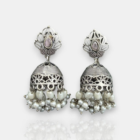 Oxidised German Silver Gemstone Drop Earrings
