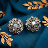 Antique German Silver Floral Stud Earrings