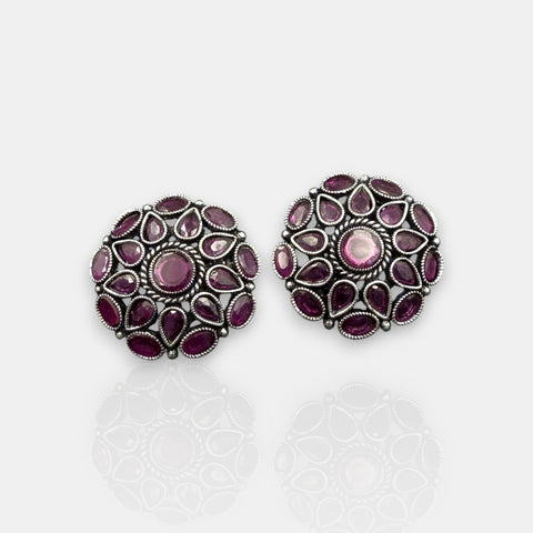 Antique German Silver Floral Stud Earrings
