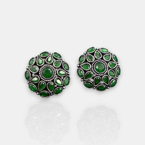Antique German Silver Floral Stud Earrings
