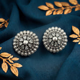 Antique German Silver Floral Stud Earrings