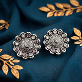 Antique German Silver Floral Stud Earrings
