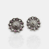 Antique German Silver Floral Stud Earrings