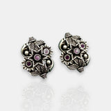 German Silver Floral Leaf Stud Earrings With Gemstone