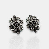 German Silver Floral Leaf Stud Earrings With Gemstone