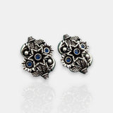 German Silver Floral Leaf Stud Earrings With Gemstone