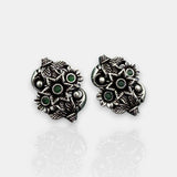German Silver Floral Leaf Stud Earrings With Gemstone