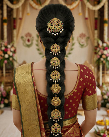 Traditional South Indian Jadai Billai Set of 9 Pcs Hair Pins JH7483