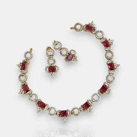 Premium Brass AD Stone Pearls Necklace Set JH7492