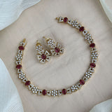 Premium Brass AD Stone Pearls Necklace Set JH7493