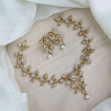 Premium Brass AD Stone Pearls Necklace Set JH7494