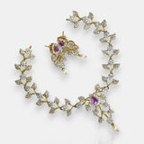 Premium Brass AD Stone Pearls Necklace Set JH7494