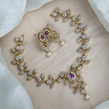 Premium Brass AD Stone Pearls Necklace Set JH7494