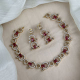 Premium Brass AD Stone Pearls Necklace Set JH7495