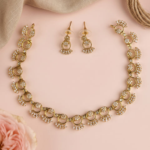 Premium Brass AD Stone Pearls Necklace Set JH7496