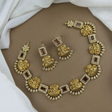 Premium Brass AD Stone Pearls Necklace Set JH7498