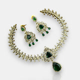 Premium Brass AD Stone Pearls Necklace Set JH7499