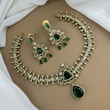 Premium Brass AD Stone Pearls Necklace Set JH7499