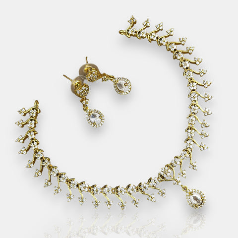 Premium Brass AD Stone Pearls Necklace Set JH7500
