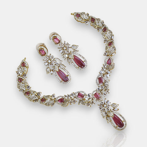 Premium Brass AD Stone Pearls Necklace Set JH7501