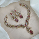 Premium Brass AD Stone Pearls Necklace Set JH7501