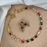 Premium Brass AD Stone Pearls Necklace Set JH7502