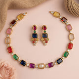 Premium Brass AD Stone Pearls Necklace Set JH7502