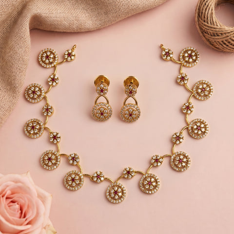 Premium Brass AD Stone Pearls Necklace Set JH7507