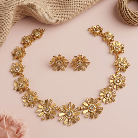 Premium Brass AD Stone Pearls Necklace Set JH7510