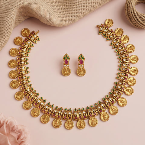 Premium Brass AD Stone Pearls Necklace Set JH7511