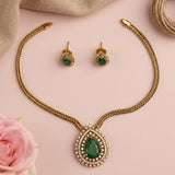 Premium Brass AD Stone Pearls Necklace Set JH7514