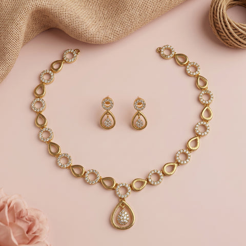 Premium Brass AD Stone Pearls Necklace Set JH7518