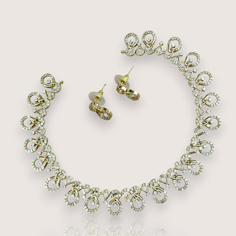 Premium Brass AD Stone Pearls Necklace Set JH7521