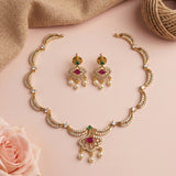 Premium Brass AD Stone Pearls Necklace Set JH7522