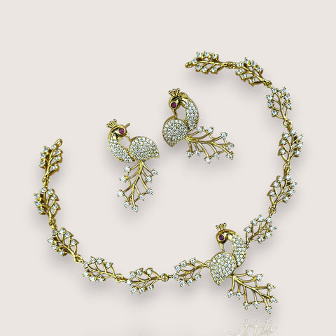 Premium Brass AD Stone Pearls Necklace Set JH7524