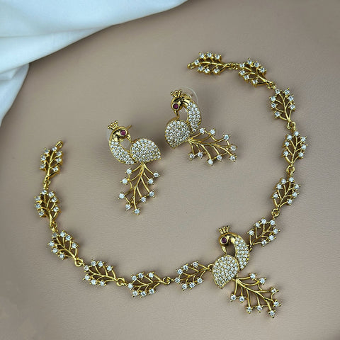 Premium Brass AD Stone Pearls Necklace Set JH7524