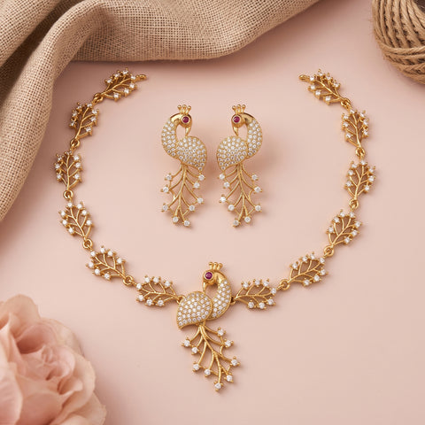 Premium Brass AD Stone Pearls Necklace Set JH7524