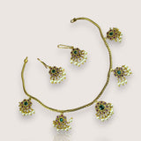 Premium Brass AD Stone Pearls Necklace Set JH7525